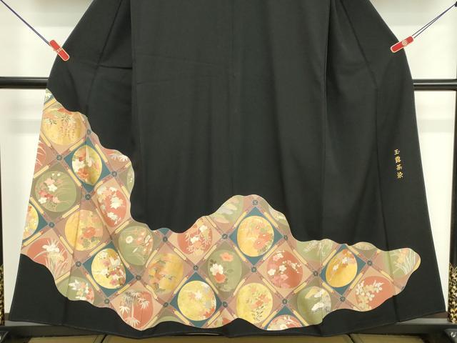 平和屋着物■豪華黒留袖 刺繍 花鳥丸文 玉露茶染 金彩 正絹 逸品 DABF9607cd