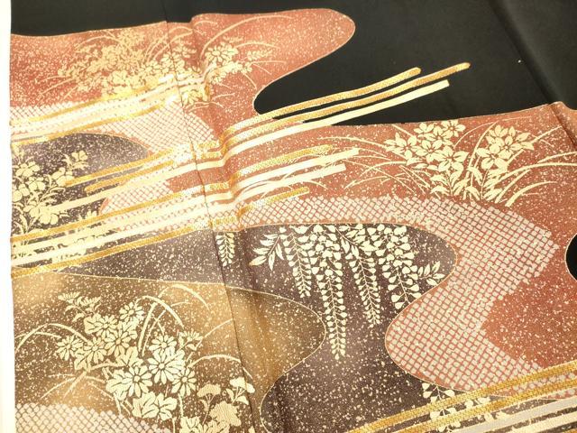 平和屋着物■豪華黒留袖 駒刺繍 流水草花文 金彩 正絹 逸品 DABF9605cd