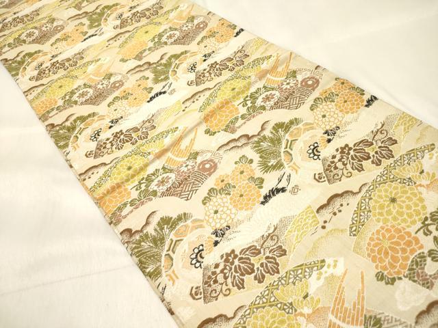 平和屋着物◎アンティーク 大正ロマン 丸帯 地紙飛鶴花文 金糸 正絹 逸品 DABF0159ea