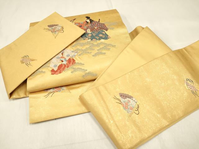 平和屋着物◎つけ帯 唐織 燦金の世界 能 檜扇 金糸 手織引箔 正絹 逸品 未使用 DABF0135ea
