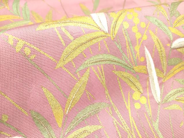 平和屋着物◎九寸名古屋帯 刺繍 南天文 金彩 正絹 逸品 DABF0153ea