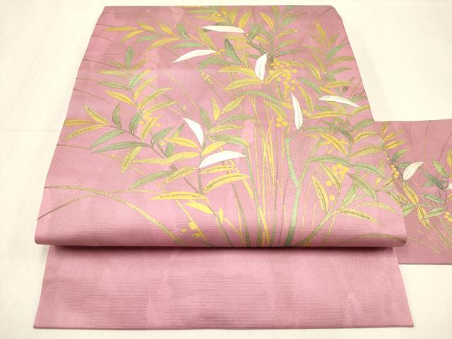 平和屋着物◎九寸名古屋帯 刺繍 南天文 金彩 正絹 逸品 DABF0153ea