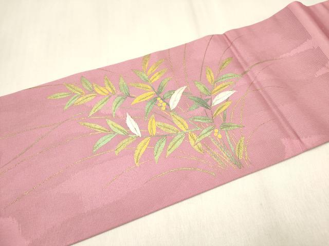 平和屋着物◎九寸名古屋帯 刺繍 南天文 金彩 正絹 逸品 DABF0153ea