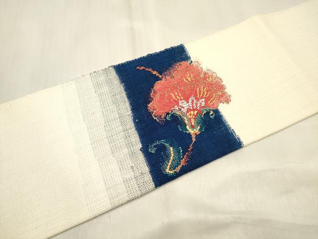 平和屋着物◎八寸名古屋帯 紬地 更紗花唐草文 金糸 正絹 逸品 DABF0162ea