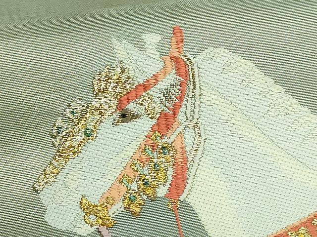 平和屋本店●極上 西陣最高峰・北尾織物匠 太鼓柄袋帯 白馬 金銀糸 逸品 DZAB7065kh6