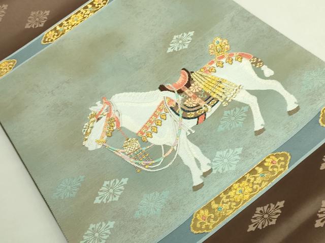平和屋本店●極上 西陣最高峰・北尾織物匠 太鼓柄袋帯 白馬 金銀糸 逸品 DZAB7065kh6