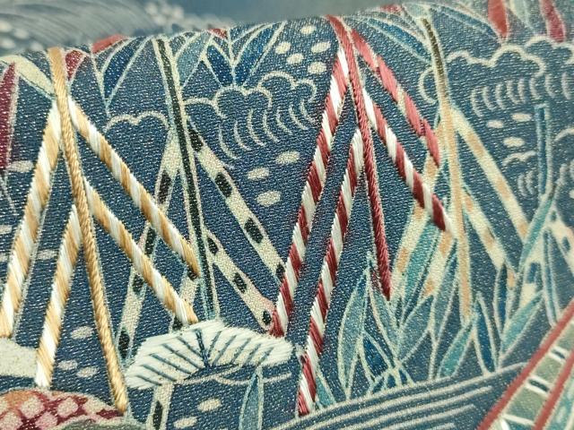 平和屋本店●極上 太鼓柄袋帯 作家物 刺繍 群鶴風景文 金通し地 逸品 DZAB7139kh6