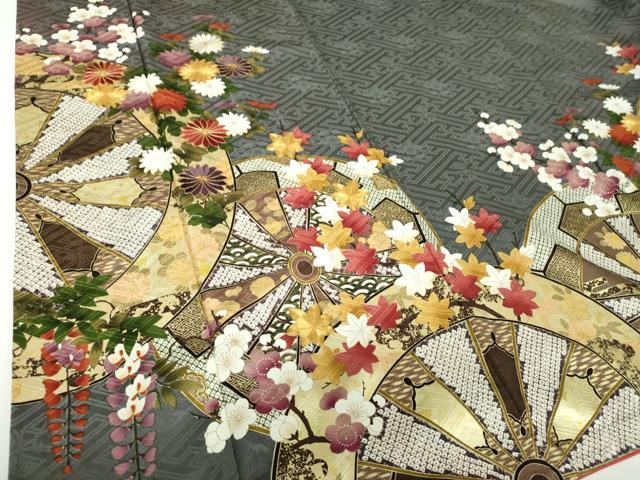 平和屋着物●女優・後藤久美子ブランド 振袖 駒刺繍 源氏車花文 金彩 正絹 逸品 DABF7209ps