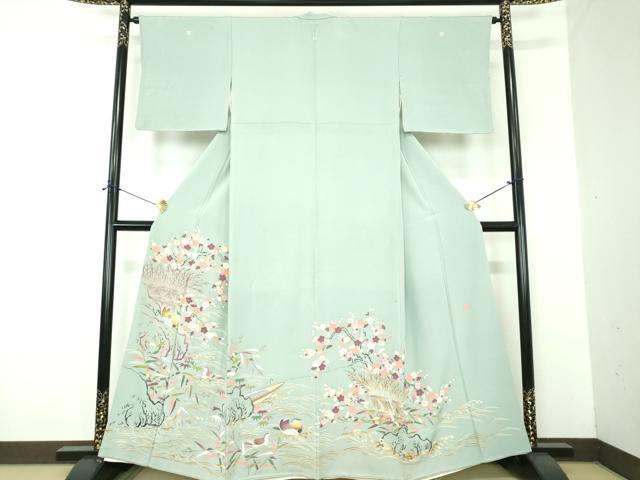 平和屋着物●本加賀友禅作家 柿本市郎 色留袖 枝梅 鴛鴦立波舟文 正絹 逸品 DABF7208ps