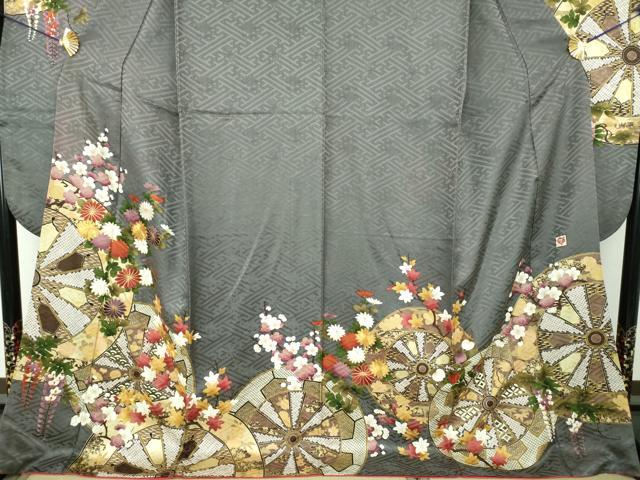 平和屋着物●女優・後藤久美子ブランド 振袖 駒刺繍 源氏車花文 金彩 正絹 逸品 DABF7209ps