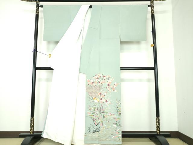 平和屋着物●本加賀友禅作家 柿本市郎 色留袖 枝梅 鴛鴦立波舟文 正絹 逸品 DABF7208ps