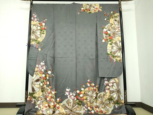 平和屋着物●女優・後藤久美子ブランド 振袖 駒刺繍 源氏車花文 金彩 正絹 逸品 DABF7209ps