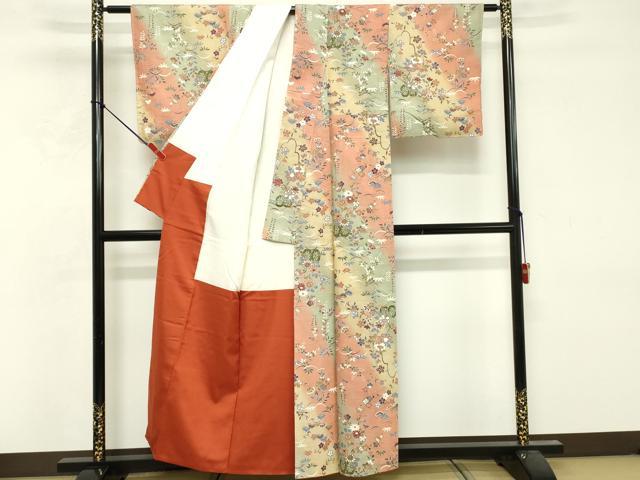 平和屋着物■上質な小紋 紬地 草花文 暈し染め 正絹 逸品 未使用 DABF9679cd