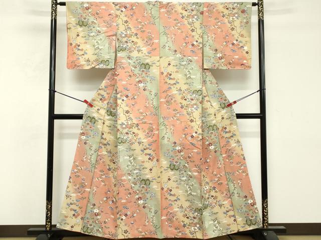 平和屋着物■上質な小紋 紬地 草花文 暈し染め 正絹 逸品 未使用 DABF9679cd