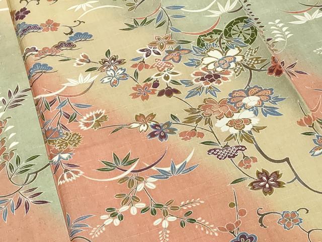 平和屋着物■上質な小紋 紬地 草花文 暈し染め 正絹 逸品 未使用 DABF9679cd