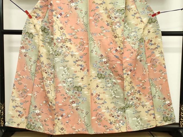 平和屋着物■上質な小紋 紬地 草花文 暈し染め 正絹 逸品 未使用 DABF9679cd