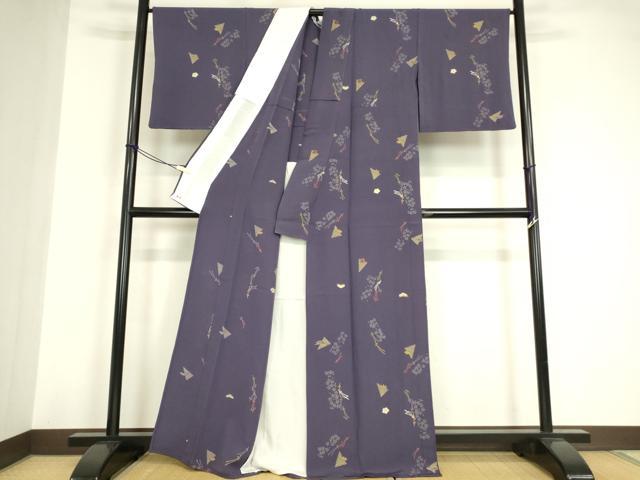 平和屋着物▽上質な小紋 単衣 零れ松葉花文 金彩 三越扱い 正絹 逸品 DABE4945az