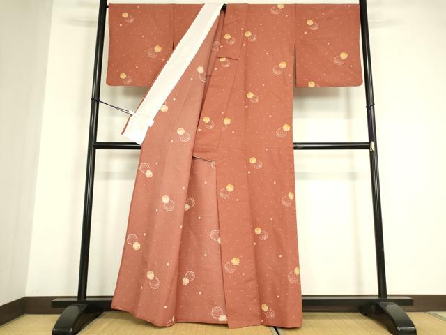 平和屋着物▽小紋 単衣 雪輪重ね文 洗える着物 DABE4957az