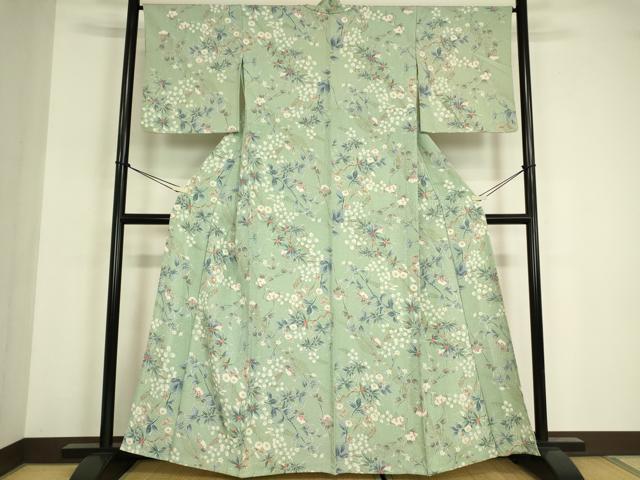 平和屋着物▽上質な小紋 単衣 枝花文 金彩 正絹 逸品DABE4981az