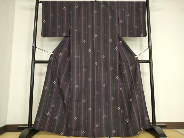 平和屋着物▽小紋 単衣 絣縞文 洗える着物 DABE4968az