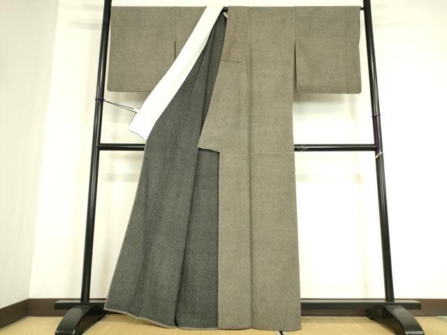 平和屋着物▽小紋 単衣 鹿の子文 黒地 洗える着物 DABE4959az