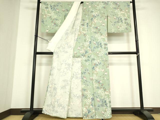 平和屋着物▽上質な小紋 単衣 枝花文 金彩 正絹 逸品DABE4981az