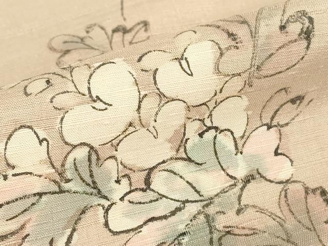 平和屋着物▽あらと紬 単衣 草花文 手描き 正絹 逸品 DABG0043az