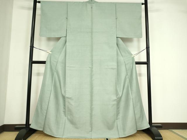 平和屋着物▽上質な紬 単衣 錆青磁色 正絹 逸品 未使用 DABG0036az