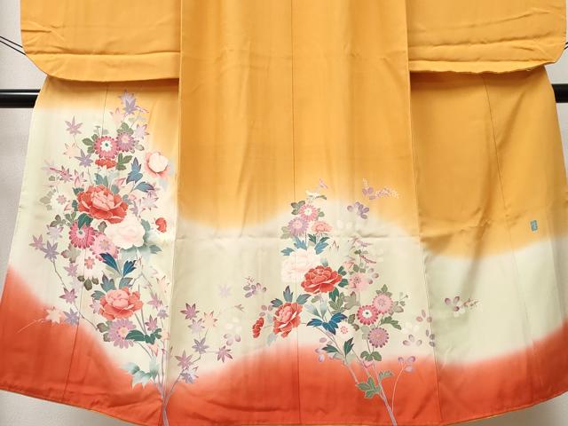 平和屋着物∵女の子 十三参り 子供 祝着 友禅 作家物 草花文 暈し染め 逸品 DABE7307ma
