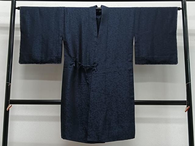 平和屋着物∞道中着 お召地 単衣 藍 枝桜文 正絹 逸品 未使用 CABG3914ua
