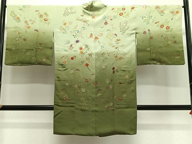 平和屋着物∞道行コート 駒刺繍 草花文 暈し染め 金彩 正絹 逸品 CABG3941ua