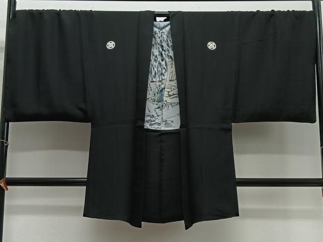 平和屋着物∞男性 長羽織 黒紋付 正絹 逸品 CABG3956ua
