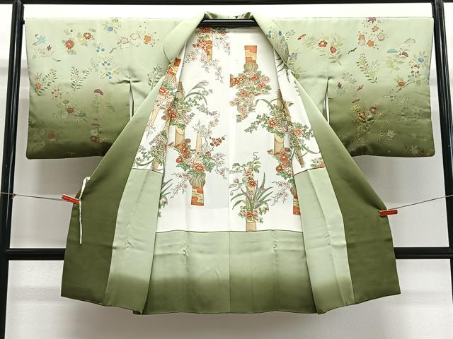 平和屋着物∞道行コート 駒刺繍 草花文 暈し染め 金彩 正絹 逸品 CABG3941ua