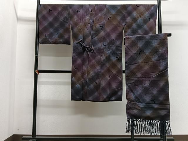 平和屋着物∞染色作家 斉藤三才 道中着 輪奈ビロード 吉祥文 ロング丈 ショール・反端付き 正絹 逸品 CABG3954ua