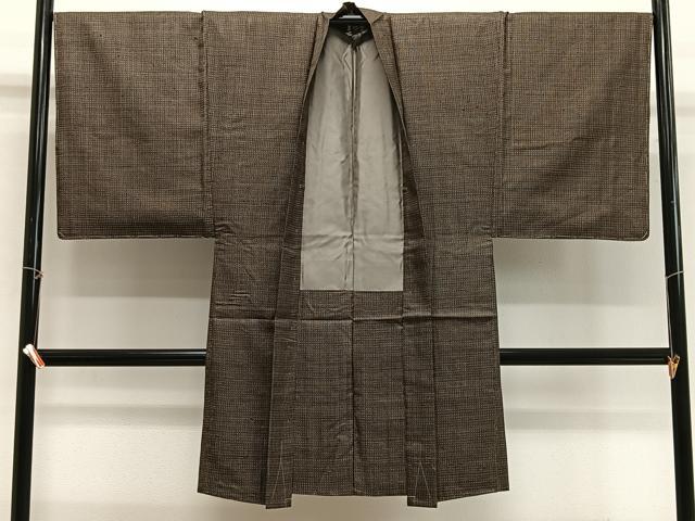 平和屋着物∞男性 長羽織 本場大島紬 格子 正絹 逸品 未使用 CABG3934ua