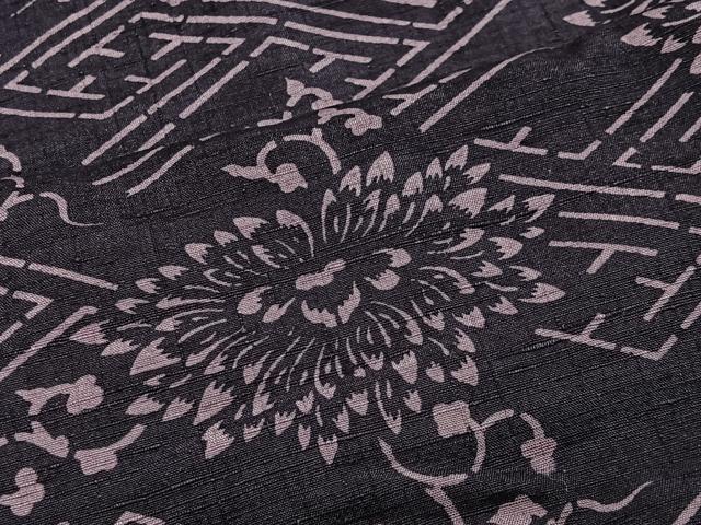 平和屋着物∞長羽織 紬地 型染め 花唐草文 正絹 逸品 未使用 CABG3948ua