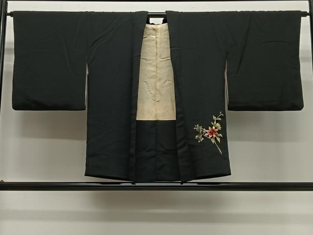 平和屋着物∞羽織 総刺繍 枝花文 黒地 正絹 逸品 CABG3935ua