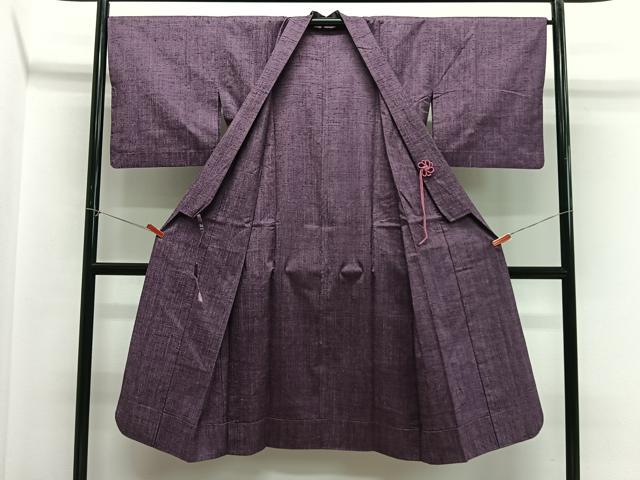 平和屋着物∞道中着 単衣 紬地 滅紫色 ロング丈 正絹 逸品 CABG3960ua