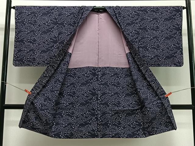 平和屋着物∞長羽織 紬地 型染め 花唐草文 正絹 逸品 未使用 CABG3948ua