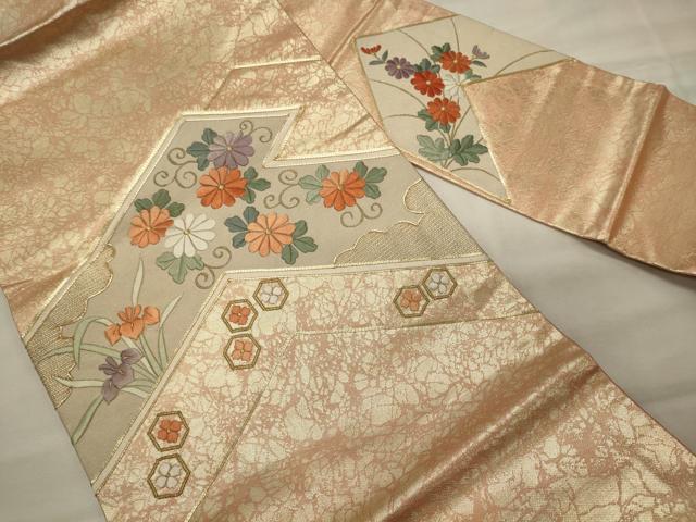 平和屋着物◎九寸名古屋帯 駒刺繍 花唐草文 金糸 正絹 逸品 CABH2840oy