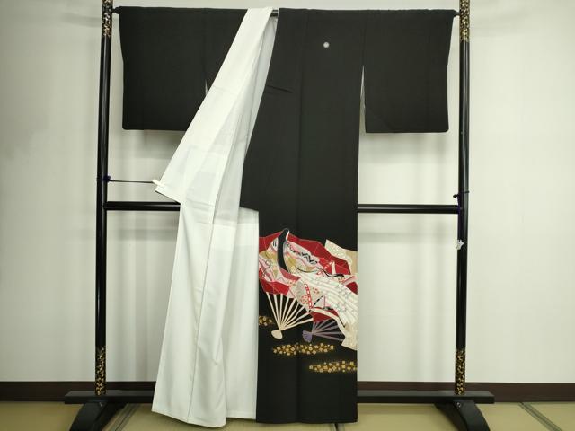 平和屋着物■豪華黒留袖 作家物 人物扇面草花文 金彩 正絹 逸品 DABF8711sf
