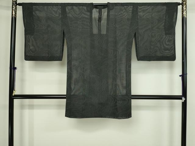 平和屋着物▽道行コート スリーシーズン 春夏秋 塵除け 流水文 黒地 正絹 逸品 DABF8757sf
