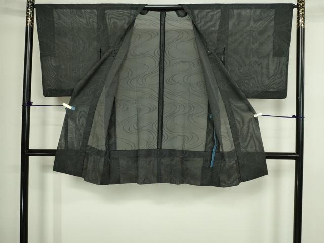 平和屋着物▽道行コート スリーシーズン 春夏秋 塵除け 流水文 黒地 正絹 逸品 DABF8757sf