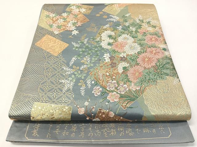 平和屋着物●六通柄袋帯 唐織 名品 琳派 金糸 正絹 逸品 未使用 CABG7926vp