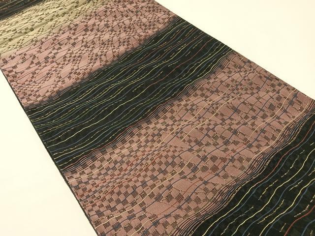平和屋着物●西陣 華翔苑謹製 六通柄袋帯 市楽波筬織 藤本仁作 黒地 金糸 日本製 証紙付き 正絹 逸品 未使用 CABG7932vp