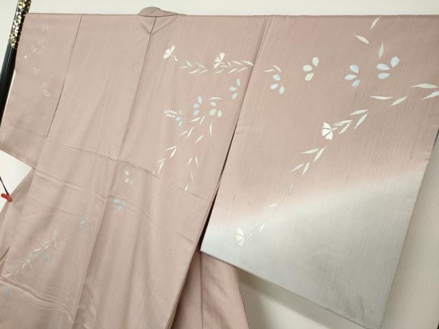 平和屋着物●訪問着 作家物 紬地 枝葉文 正絹 逸品 DABF1461ud