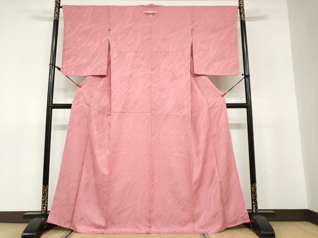 平和屋着物●上質な色無地 立波雪輪地紋 桃色 正絹 逸品 未使用 DABF1502ud