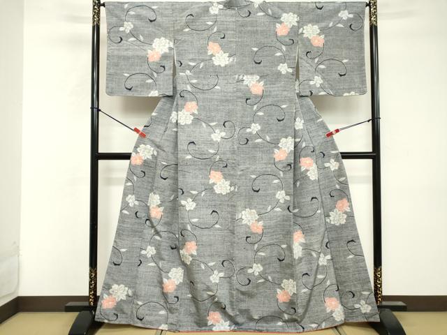 平和屋着物■上質な紬 花唐草文 正絹 逸品 DABF9712cd