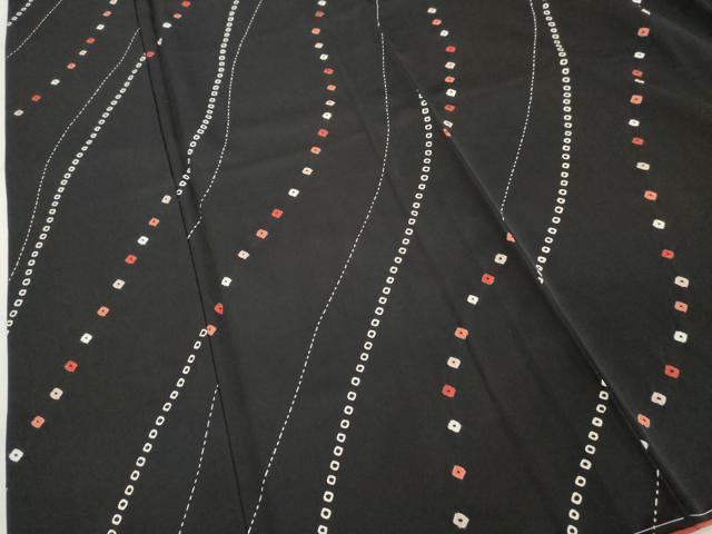 平和屋着物■上質な小紋 絞り よろけ縞 黒地 健勝苑扱い 正絹 逸品 未使用 DABF9698cd