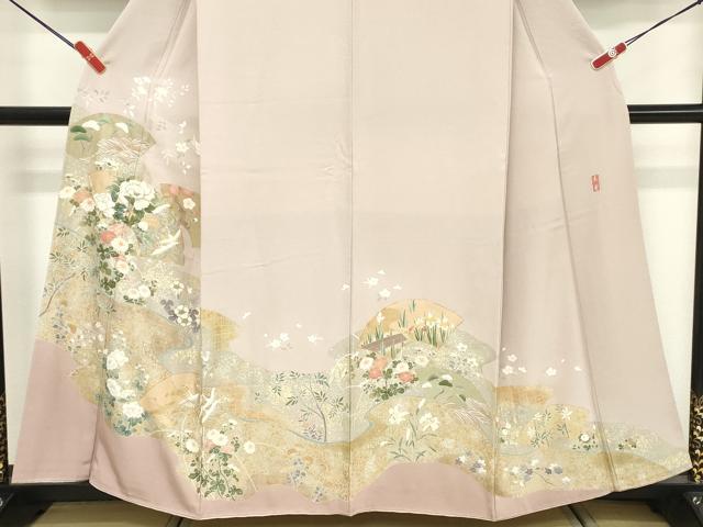 平和屋着物■訪問着 作家物 駒刺繍 地紙草花文 金彩 正絹 逸品 DABF9696cd